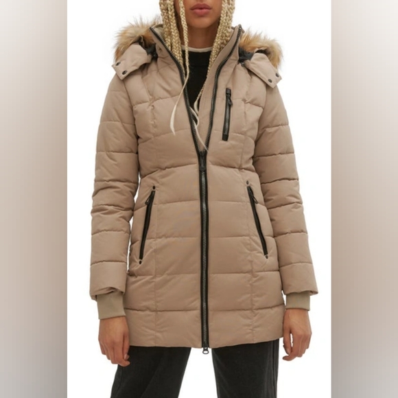 NWT NOIZE Hannah Faux Fur Trim Hooded Parka In Sand Beige Size M
